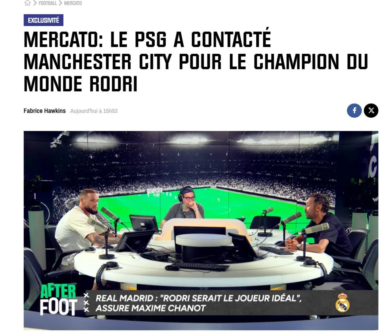 1.JPG [rmcsport] 바르셀로나와 PSG가 로드리 하이재킹에 관심이 있다