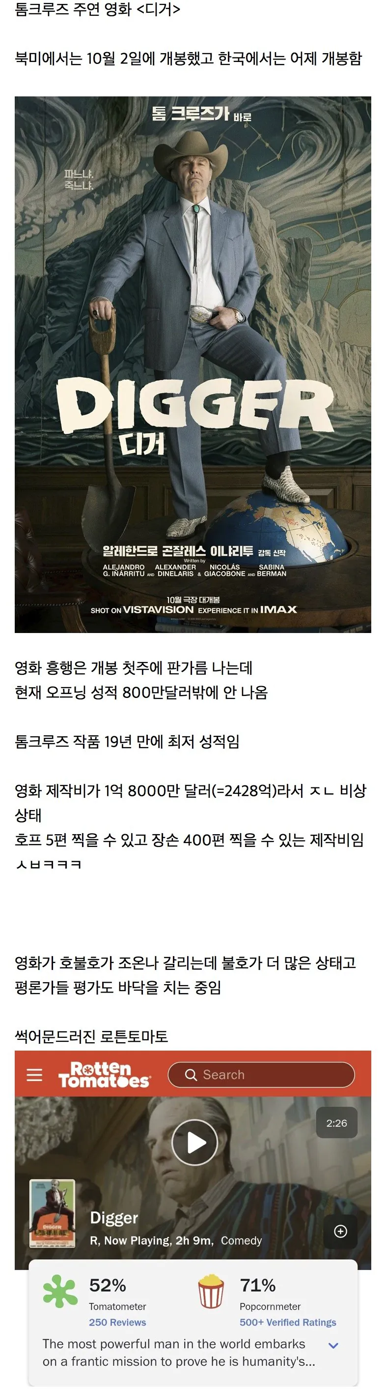 현재 개봉 2일만에 전세계 흥행 역대급으로 망했다는 영화..jpg