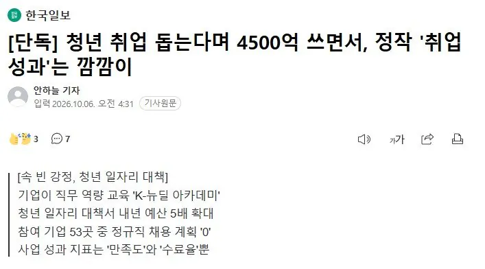 [단독] 청년 취업 돕는다며 4500억 쓰면서, 정작 '취업 성과'는 깜깜이