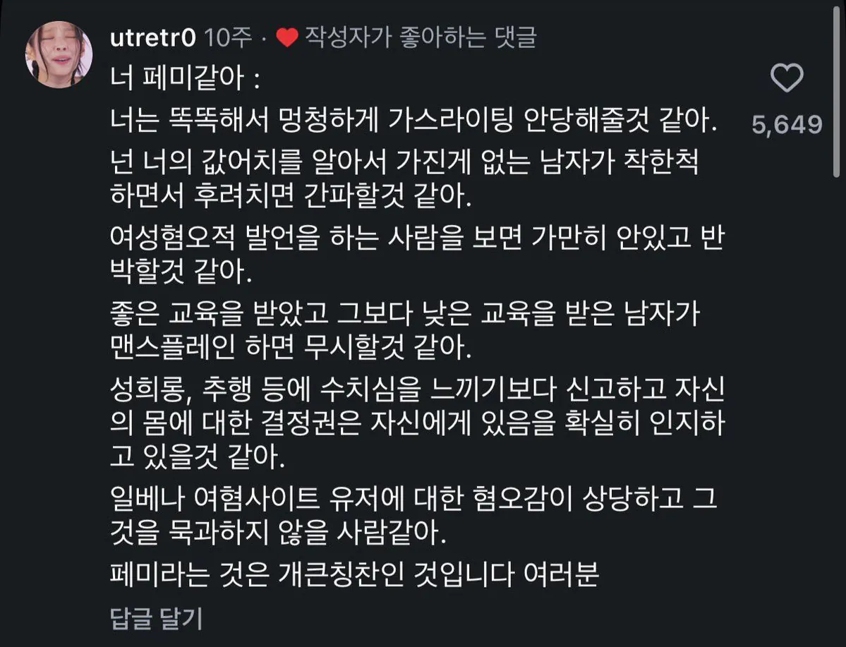 ‘너 페미 같아’는 개큰 칭찬이라고 함