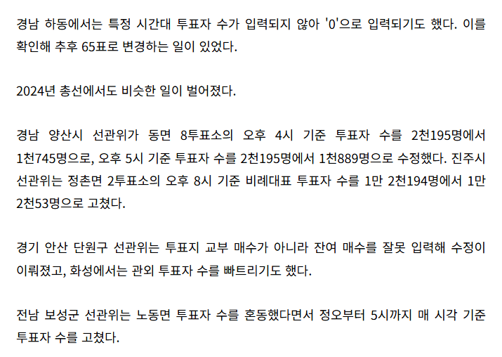 image.png [속보] 선관위, 총선·대선서도 투표자 수 오입력 '무더기' 확인…24년 65건·25년 81건