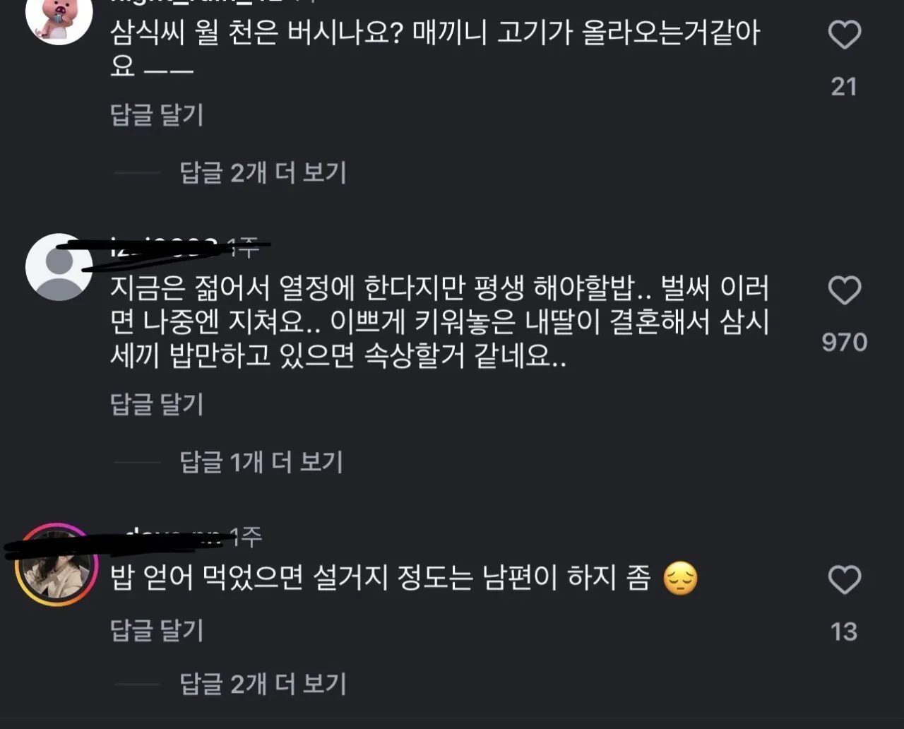 26살 주부가 남편 밥차려주는거에 분노하는 댓글들 ㄷㄷ