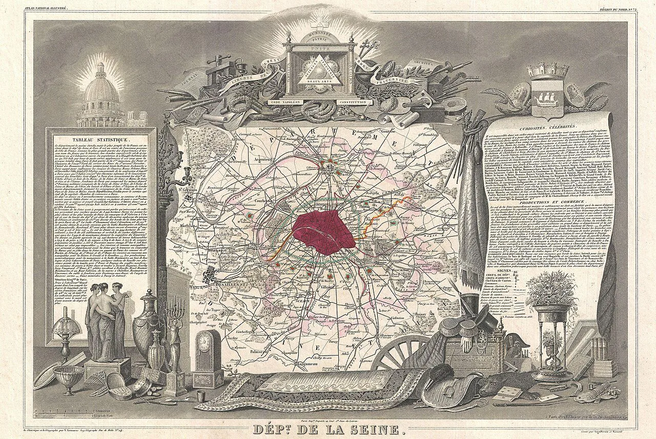 1852_Levasseur_Map_of_the_Department_de_la_Seine_(Paris)_-_Geographicus_-_Seine-levasseur-1852.jpg 마지노선까지 이어지는 요새의 계보