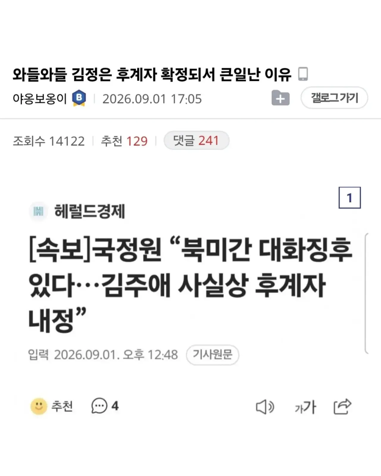 생각보다 심각한 일일수 있다는 김주애 후계자 내정