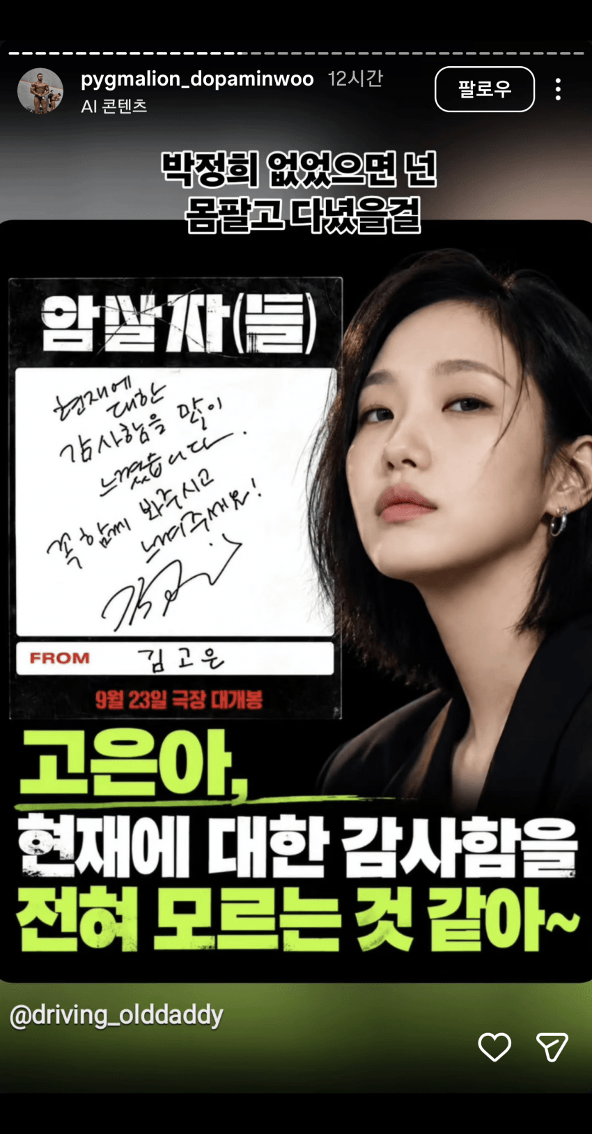 한 보디빌더의 암살자(들) 김고은관련 인스타 스토리.jpg