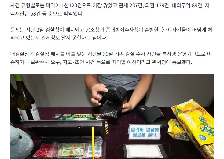 image.png "검찰폐지에 관세청 사건 1천582건 '행방불명'…마약수사 공백"