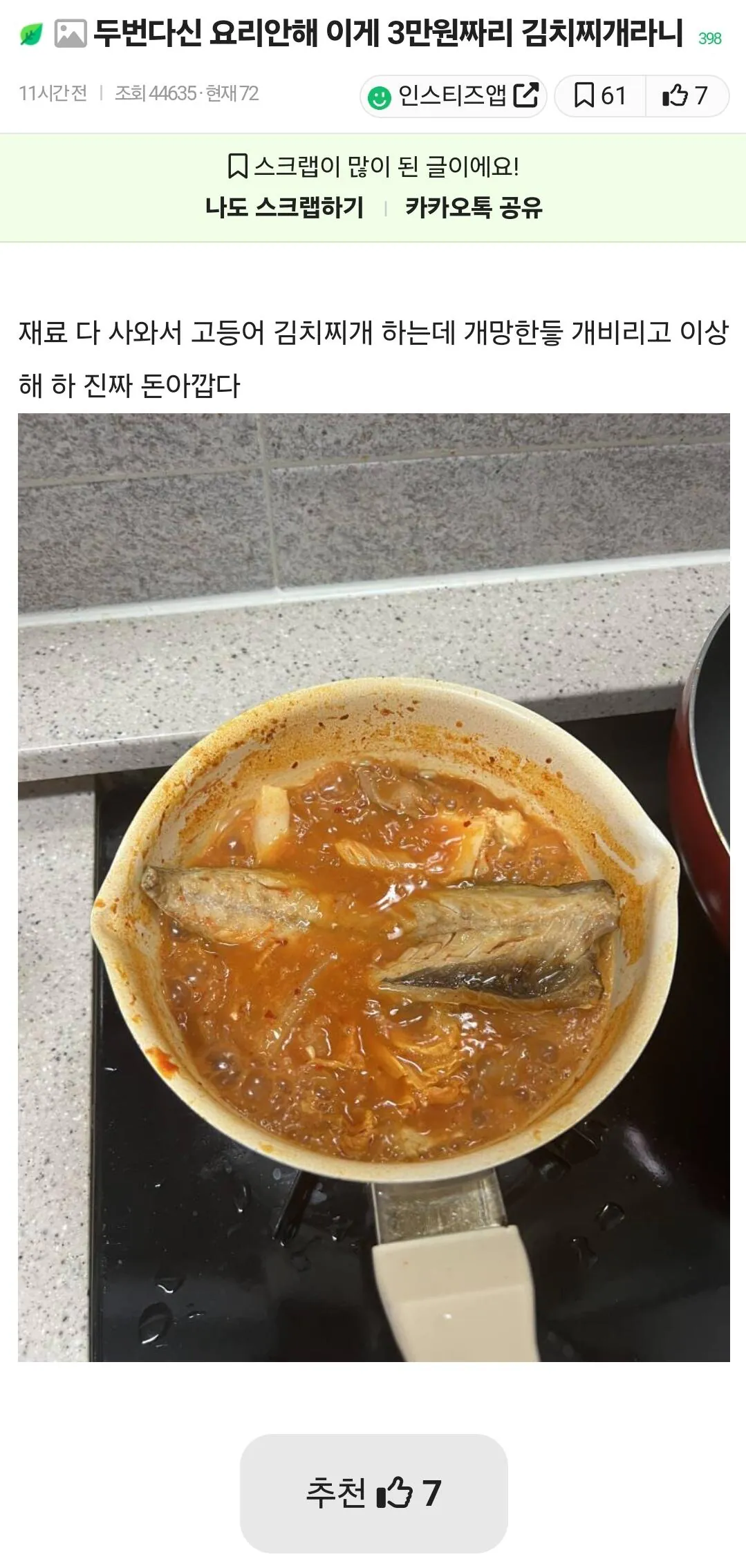 1001454940.jpg 고등어 김치찌개 끓여보려다 망했다는 인티녀....