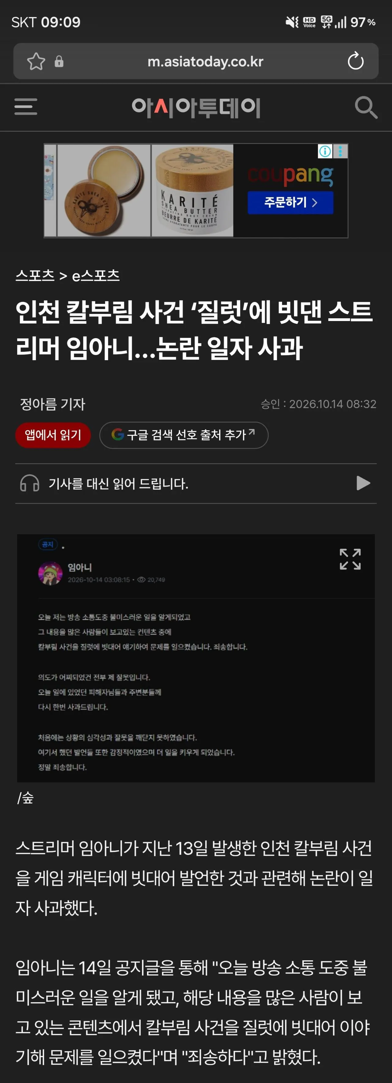 29048.jpg 포텐간 질럿 발언 스트리머 네이버 뉴스 떴다
