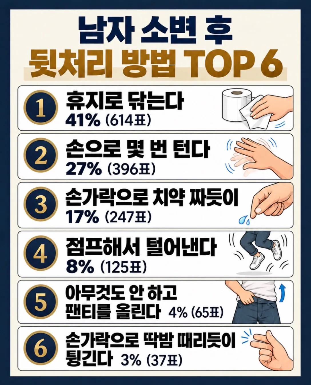충격적인 남자 소변 후 뒤처리 방법 TOP6