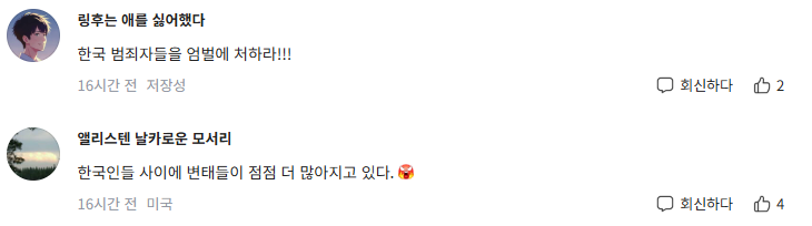 image.png [바이두] 중국인 유학생 살인사건 관련 요약 + 중국인 댓글 반응