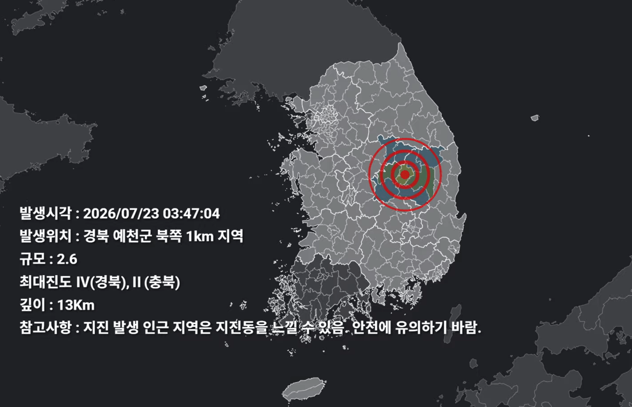 image.png 지진 속보) 조금 전 경북 예천군 규모2.6 지진 발생