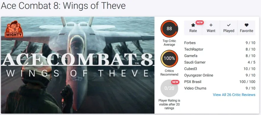 image.png 에이스컴뱃 8 메타크리틱 & 오픈크리틱 & IGN 평점 등재 ㄷㄷㄷ