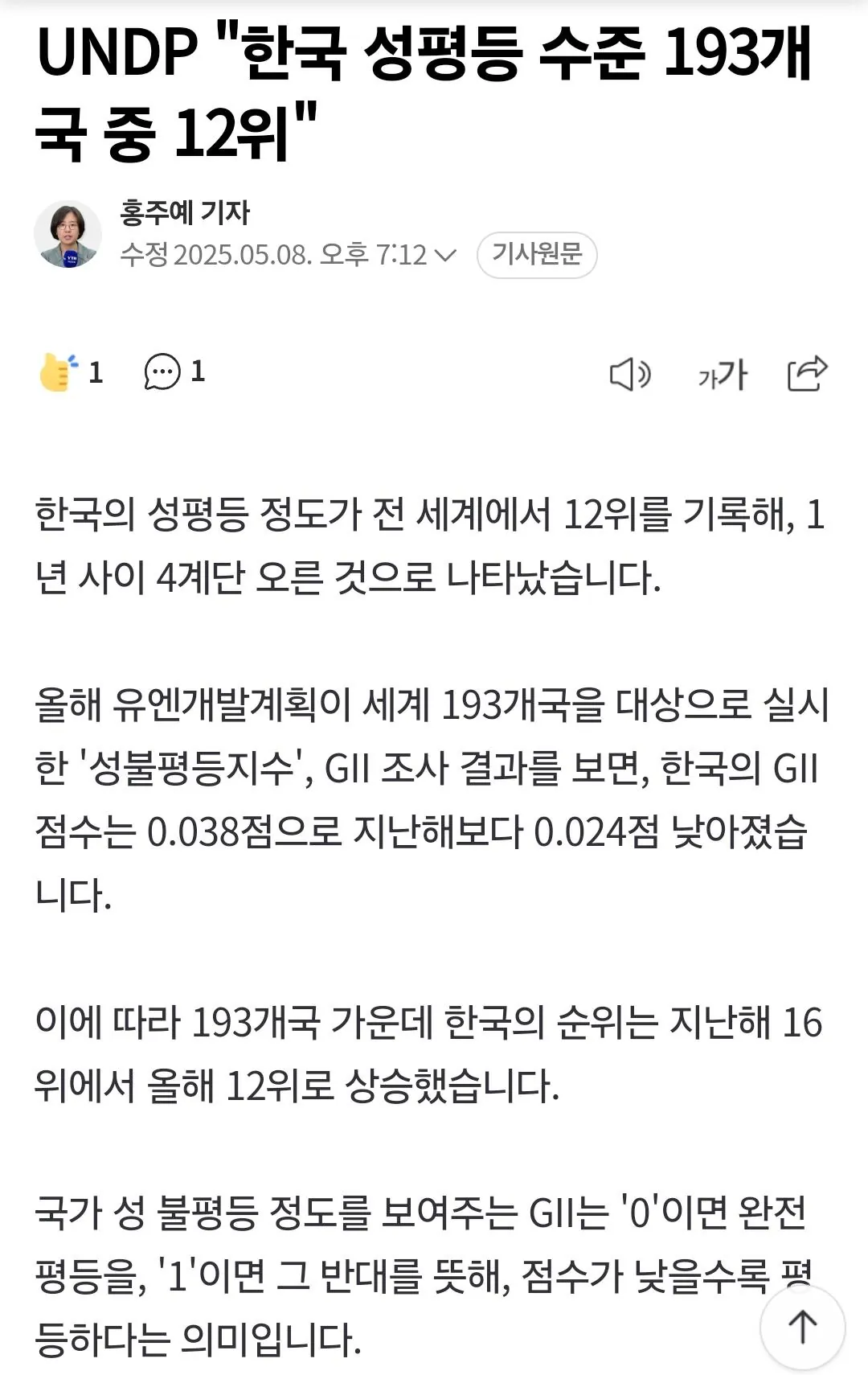 Screenshot_20260920_093238_NAVER.jpg UNDP "ํ๊ตญ ์ฑํ๋ฑ ์์ค 193๊ฐ๊ตญ ์ค ์ธ๊ณ 12์"