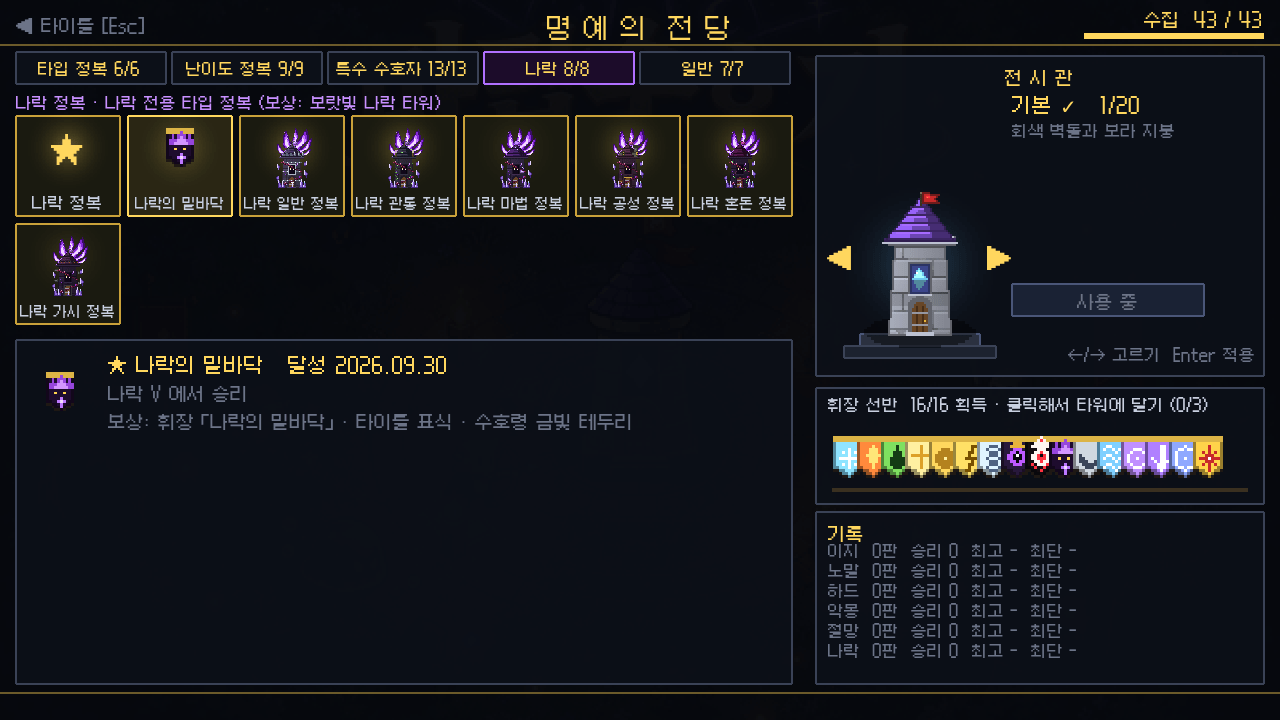 04-1_명예의전당_나락.png 펨코 포텐을 뜨겁게 달군 무료 도트 타워디펜스 웹게임 시즌1 오픈 안내 및 개발자 노트