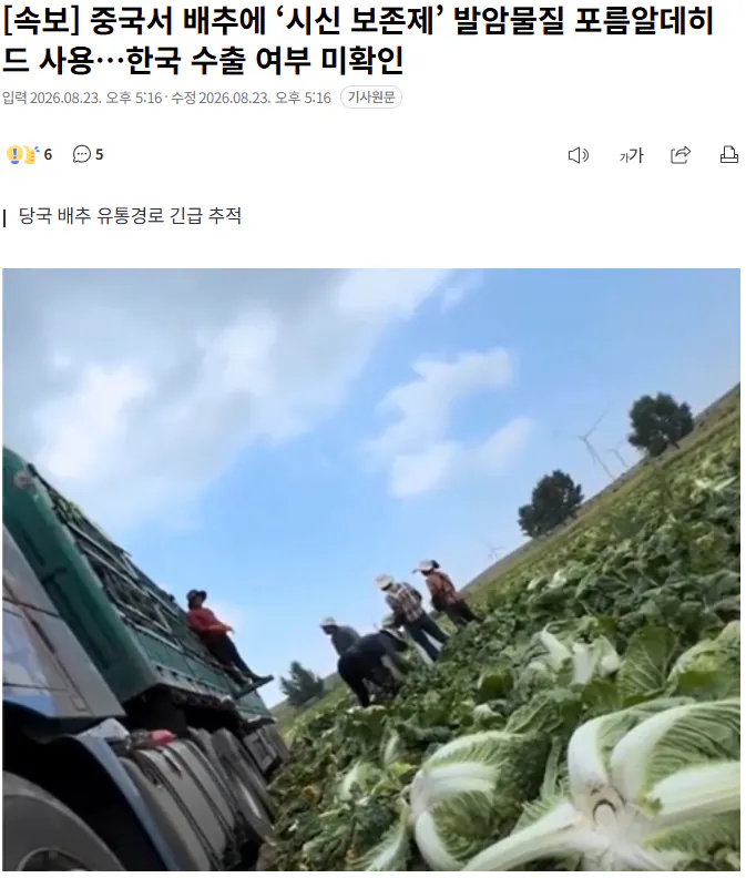 20260823_172715.png [속보] 중국서 배추에 ‘시신 보존제’ 발암물질 포름알데히드 사용…한국 수출 여부 미확인