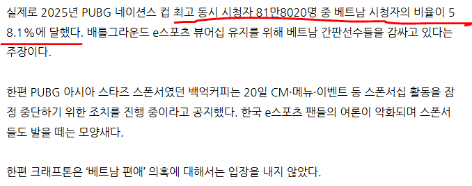 2.PNG 배그 e스포츠, 베트남 편애·한국 차별 논란 (동시 시청자 81만명중 58%가 베트남 ㄷㄷㄷ)