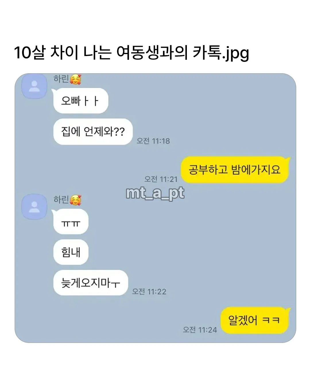 10살 차이 나는 여동생과의 카톡