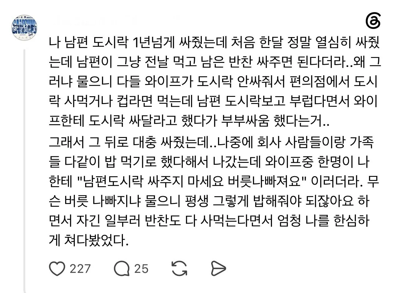 남편 도시락 싸주다가 핀잔 들은 여자