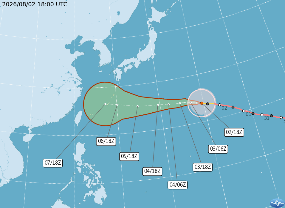Download_PTA_202608021800_DOLPHIN_enus.png 태풍 돌핀 한미일중대 최신 예보, 오키나와 통과