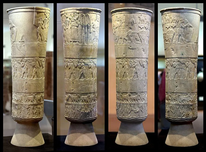 Warka_vase_(360).jpg ๋๋ผ์ด ๊ณ ๋์ ์กฐํ ์ ๋ฌผ๋ค